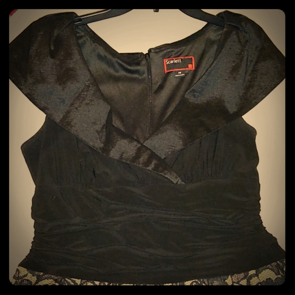 Boatneck Black Lace Overlay Dress EUC